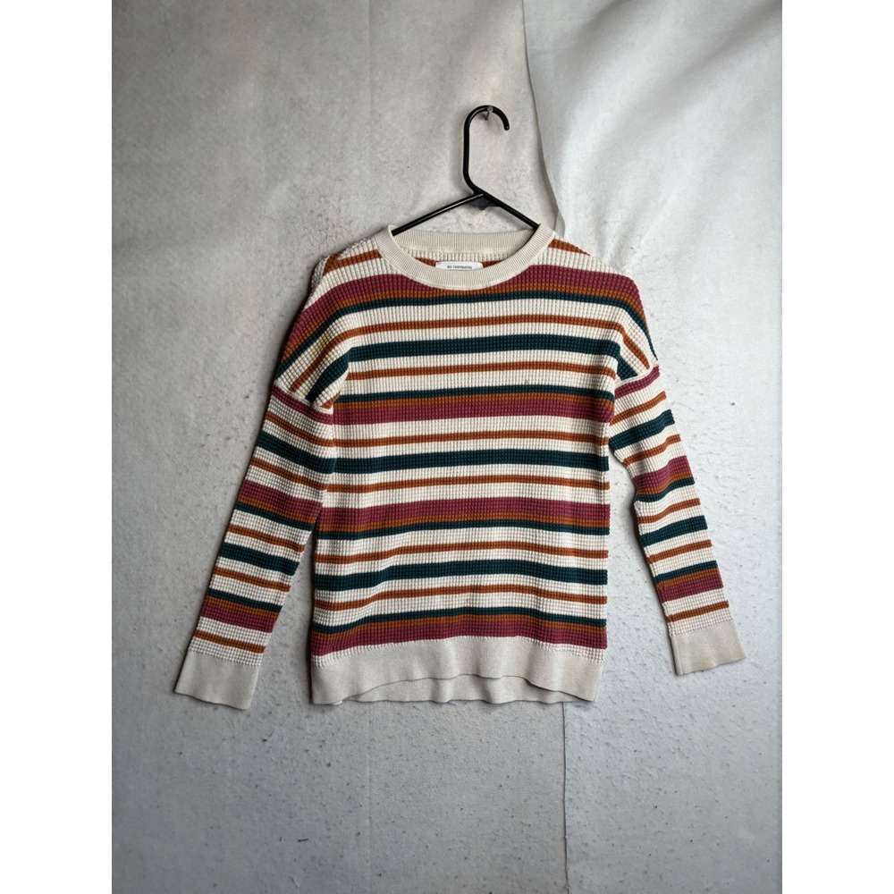 REI Co-op Womens Small Waffle Knit Cotton Striped Crewneck Sweater Multicolor